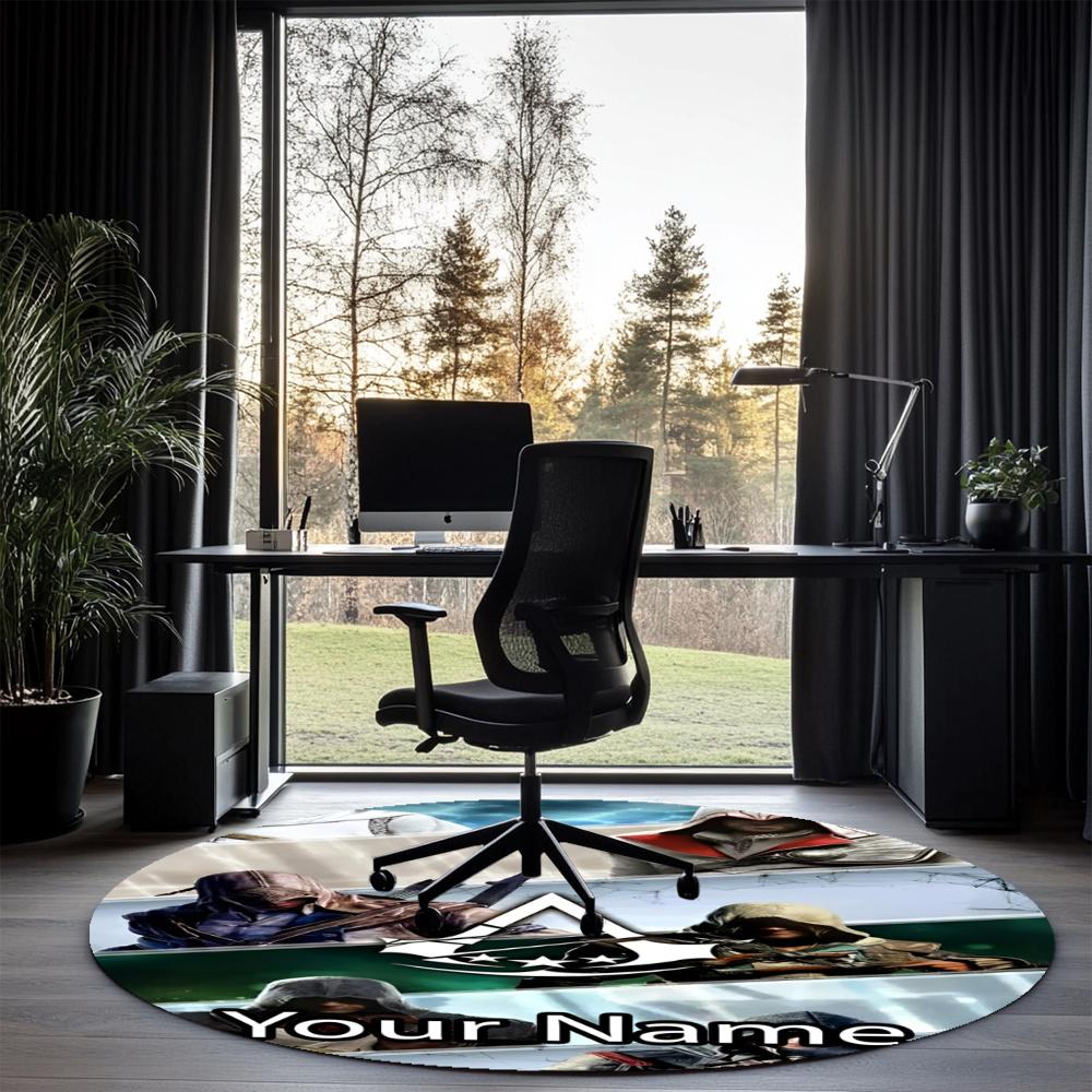 Custom Name Assassin’s Creed Printed Round Rug Carpet Chair Rug Area Rug Entryway Doormats,for Office Chair Living Room Bedroom Kitchen Room.