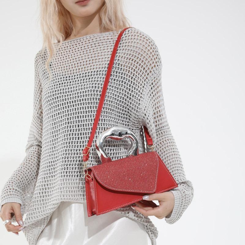 New splicing hypotenuse summer new casual contrasting metal portable small square bag shoulder bag women