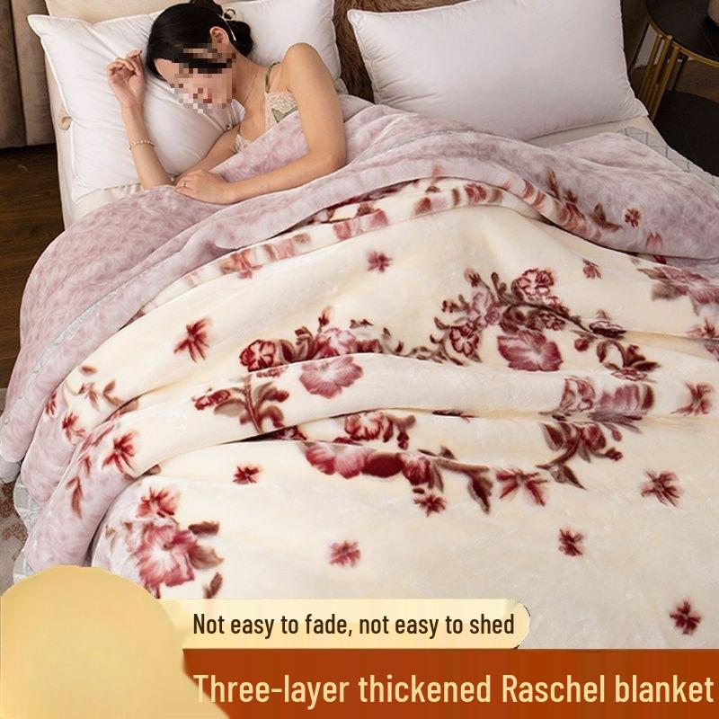 G5Z Double Layer Winter Blanket: Thick Flocked Raschel & Milk Fleece for Cozy Naps.