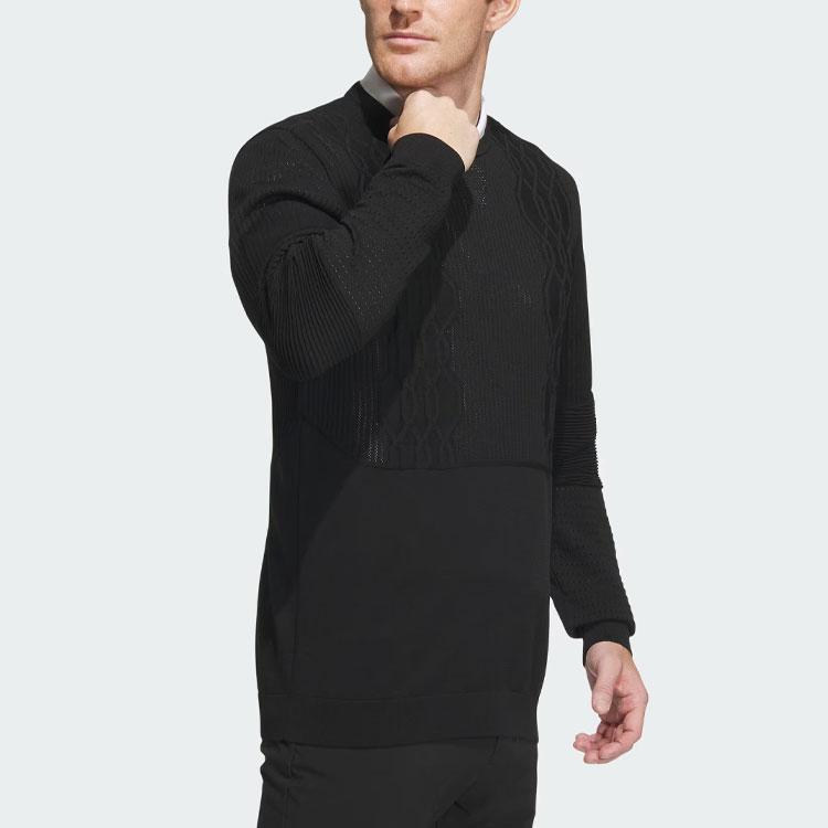 Adidas Primeknit Gradation Pattern Solid Color Golf Long Sleeve Knit Top Men tops Black IN6654