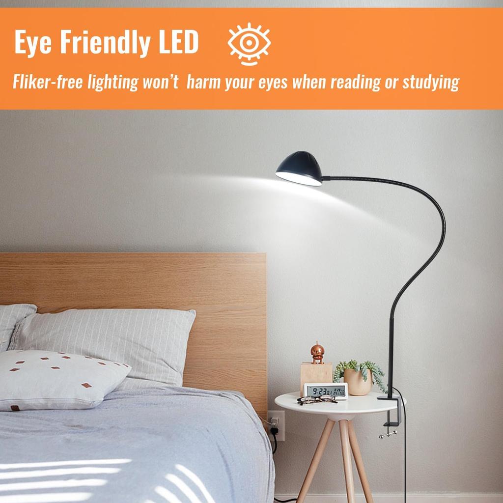 Clamp Lamp, Clip on Lamp, Desk Lamp with Clamp, 10W, 1100 LMS, 3 Color Modes, 10 Brightness Levels, 31 Inches Long Flaxible Gooseneck, Perfect for