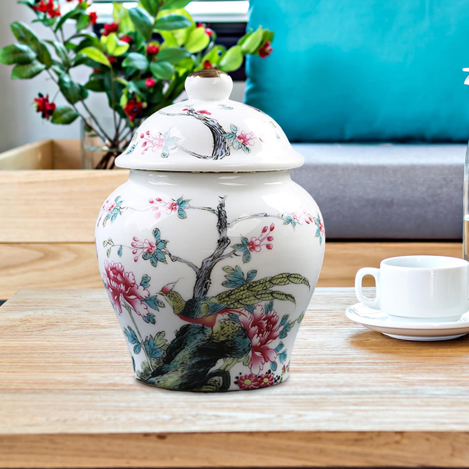 

Ceramic Ginger Jar Traditional Porcelain Temple Jar Porcelain Storage Jar Vase Tea Canister Flower Arrangement for Desk Decor