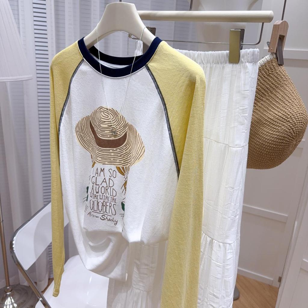 2026 Spring/Summer Women's Color Block Raglan Sleeve Sun Protection Shirt - Loose Casual Patchwork Long Sleeve T-shirt