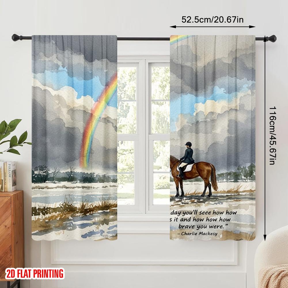 2 szt. płaskie drukowanie 2D Zasłony okienne Jazda konna Tęcza Lis Odważny Poliester Bez elektryczności Dekoracje na przyjęcie Idealne dla