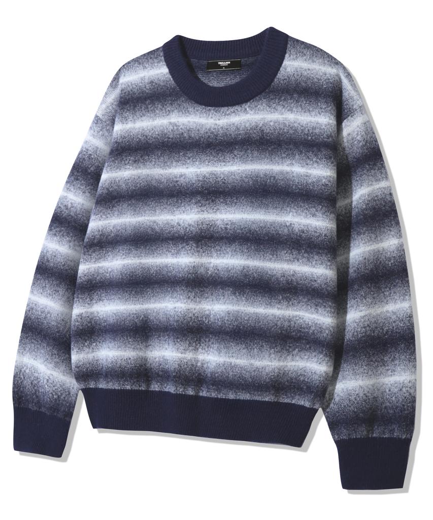 TRILLION Washable Gradient Stripe Crewneck Knit_Navy