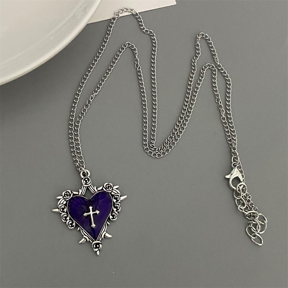 Punk Rock Red Black Heart Pendant Chain Necklace For Men Women Cool Hip Hop Street Vintage Goth Accessories Trendy Jewelry