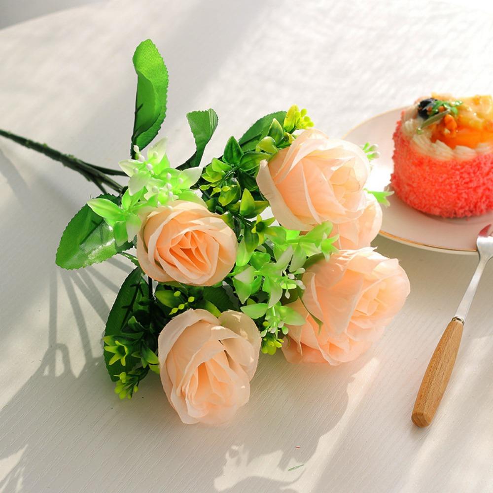 

6 Heads Real Happy Flower 7 Colors Photography Photo Gift Natural Simulated Rose Buds Valentine s Day Flowers Home Decorative