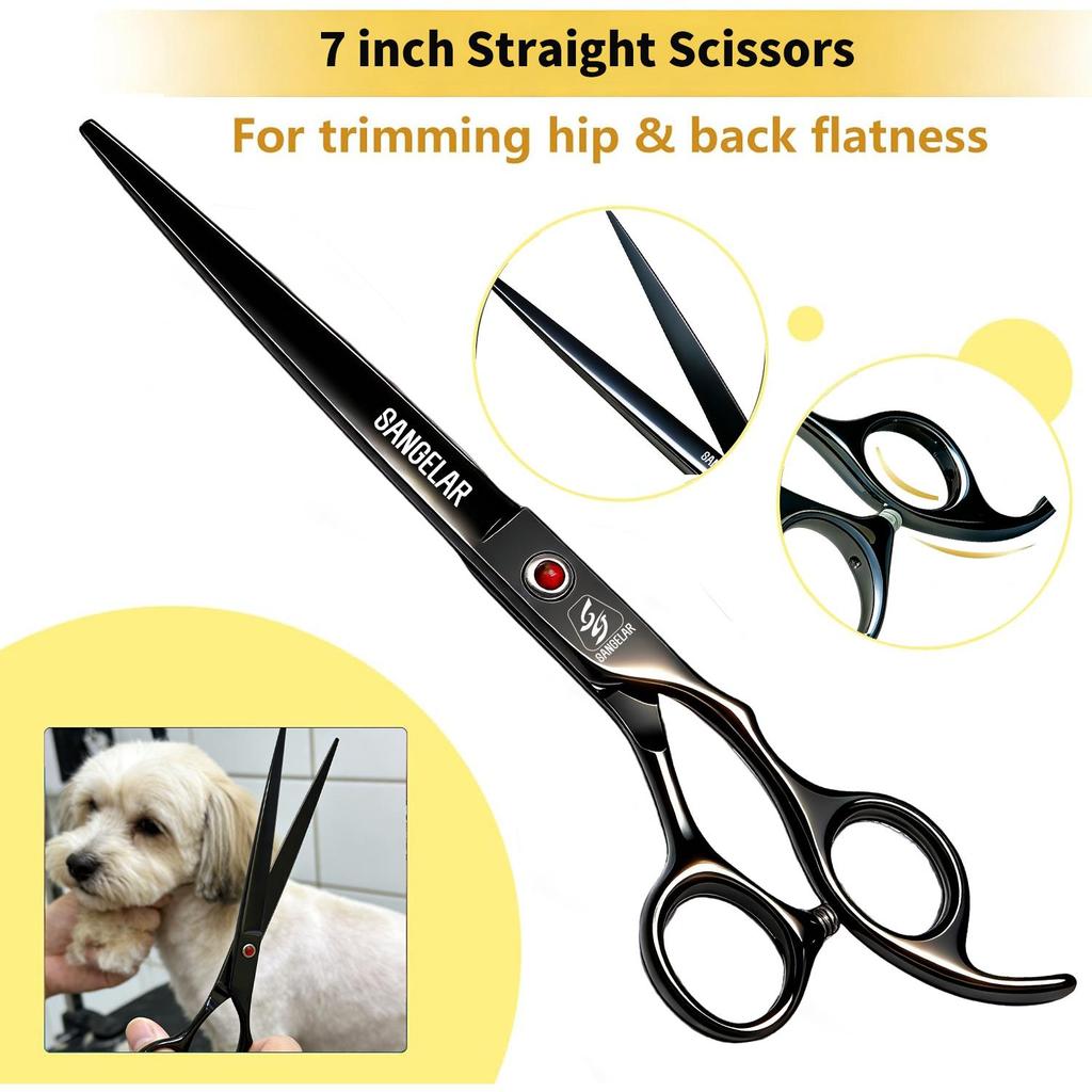 Sangelar 7 inch Pet Grooming Scissors Professional Groomer Dog Cat Pet Hair Care Tools Grooming Scissors Cutting Shear Curved Scissors Thinning