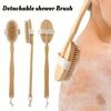Wooden Soap Box Shower Brush Set Natural Bristle Detachable Long Handle for Back Exfoliating Massager Bathroom Accessories Set