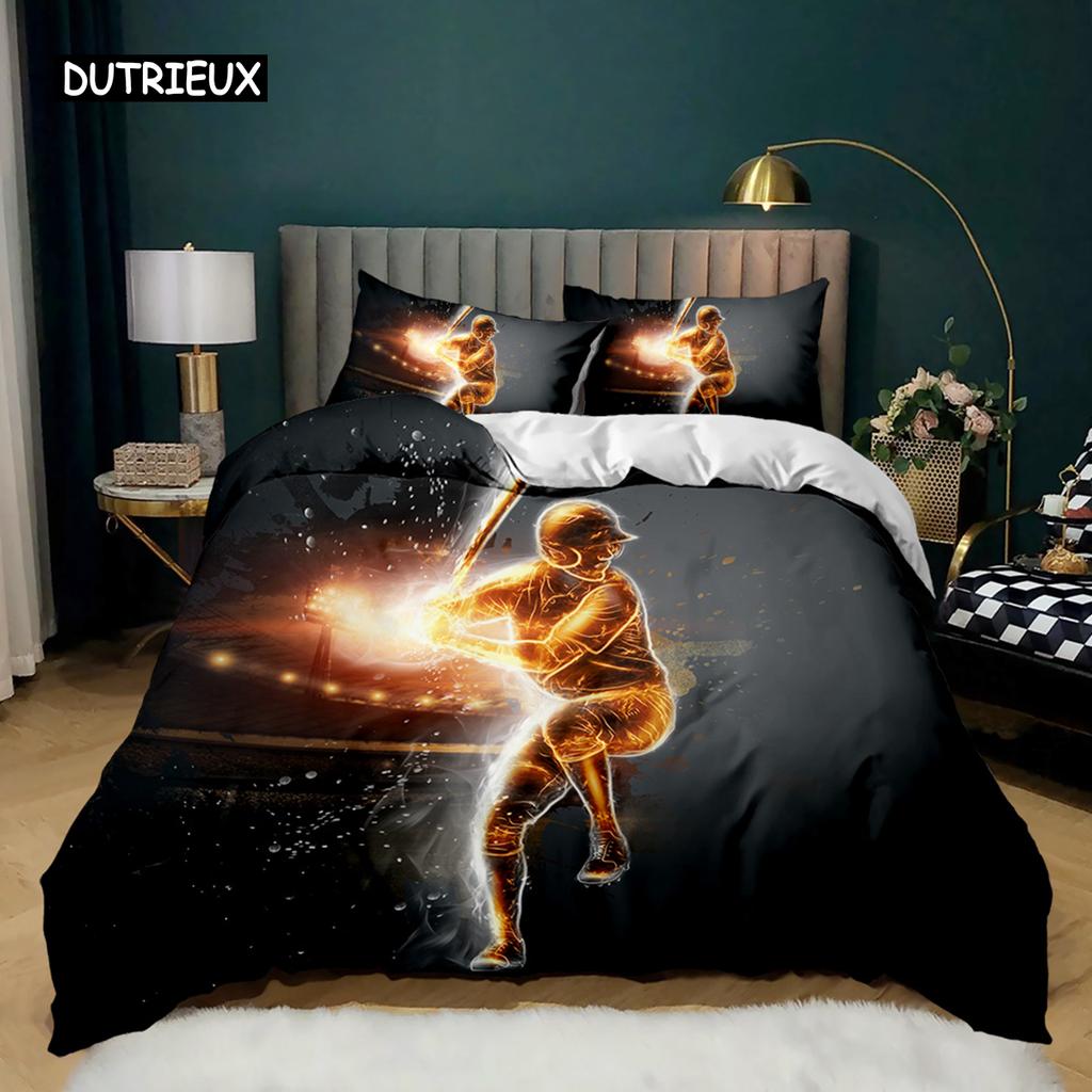 Baseball Bettbezug Set Baseballschläger Bettwäsche Set für Kinder Jugendliche 3D Baseball Sport Doppel Queen King Size Polyester Steppdecke Bezug