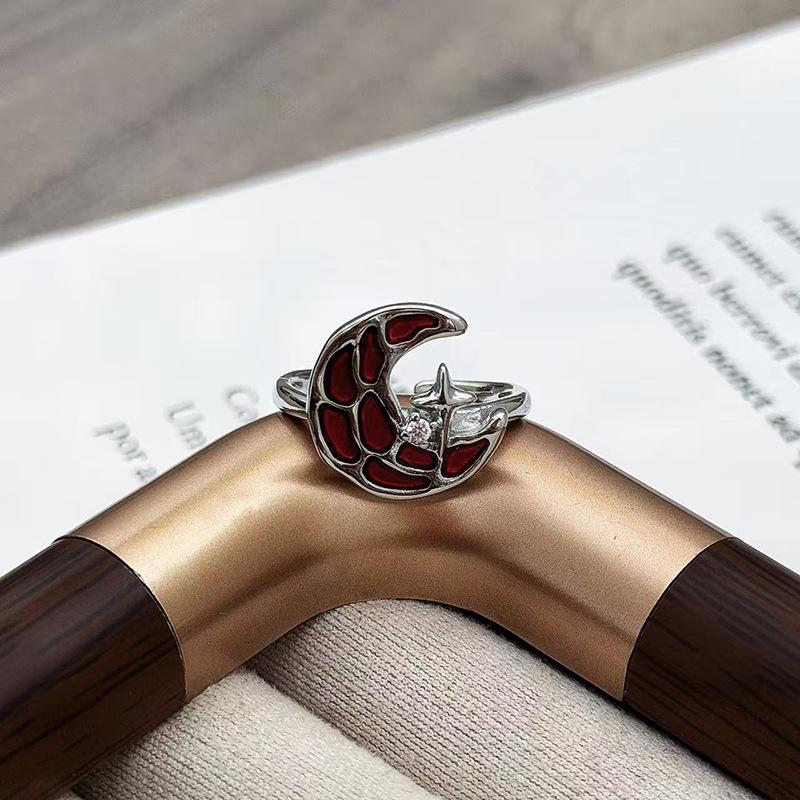 Red Enamel Dripping Oil Natal Year Dark High-End Open Ring Female Light Luxury Mori Niche Design Index Finger Ring