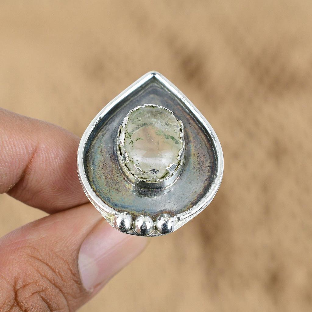 Natural Crystal Quartz Gemstone 925 Silver Multi Stone Adjustable Ring For Girls