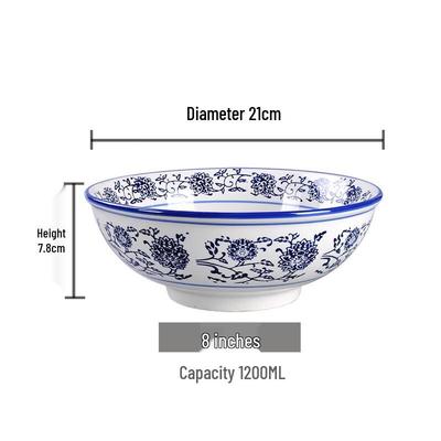 Blue and White Porcelain Noodle Bowl Set