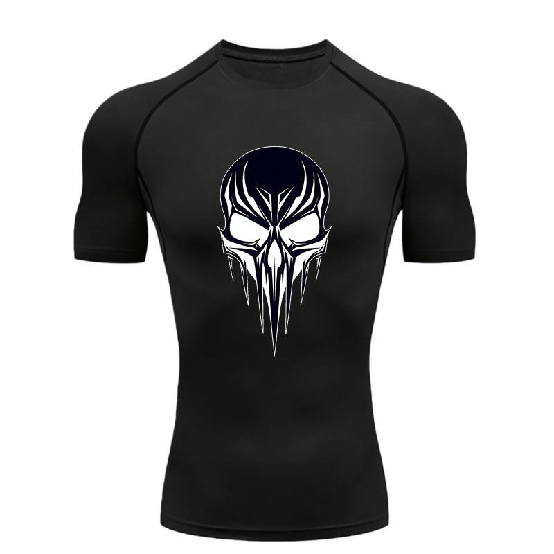 Skull Pattern Men's Sports T - Shirt Training Fitness Compression Workout T - Shirt Athletic Tees Gym T - Shirts Running