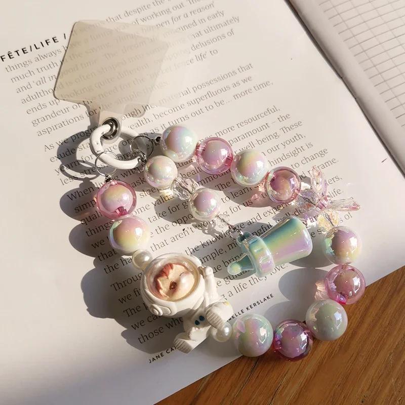 

Bow Beaded Astronaut Baby Bracelet Baby Bottle Pendant Universal Phone Case Anti-loss Phone Chain with Mobile Phone Accessories