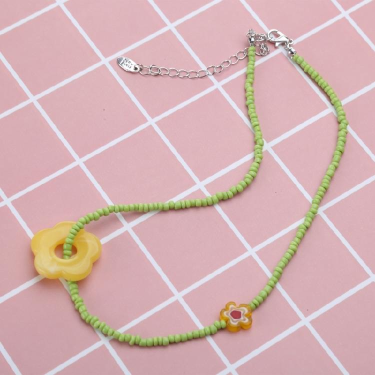 Flower Beaded Pendant Necklaces Small Chain Necklace Choker Pendant Necklaces