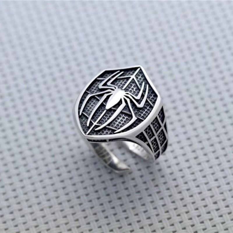 Adjustable Spider-Themed Mens Ring Copper Plated Punk Style Open Band Retro Fashion Accessory
