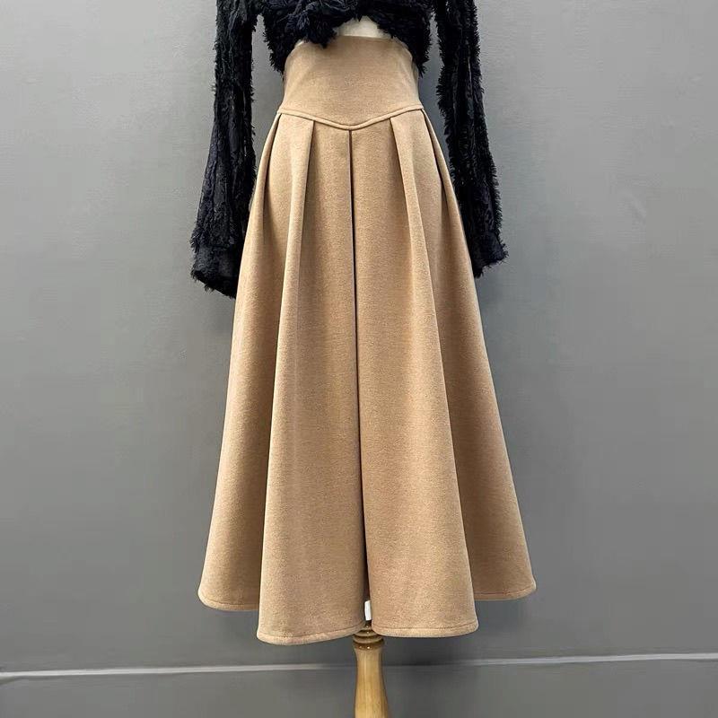

Women s High-Waist Pleated Wool Blend A-Line Midi Skirt - Black, Autumn/Winter XL [120-130 cm]