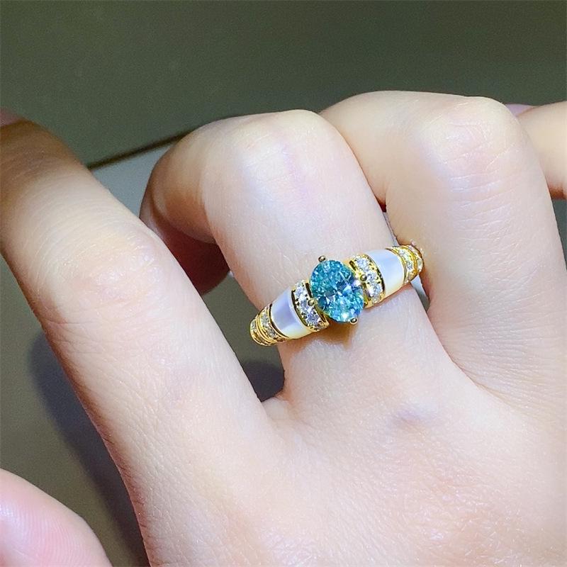 Women s 1 Carat Oval-Cut Green Moissanite Ring in Mint Green and Rose Gold with Diamonds Size 19