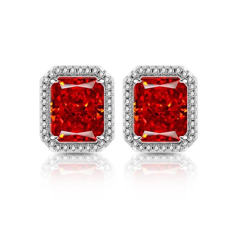 925 Sterling Silver Ice Flower Cut Rectangular Stud Earrings High Carbon Diamond Earrings Birthday Anniversary Party Gift