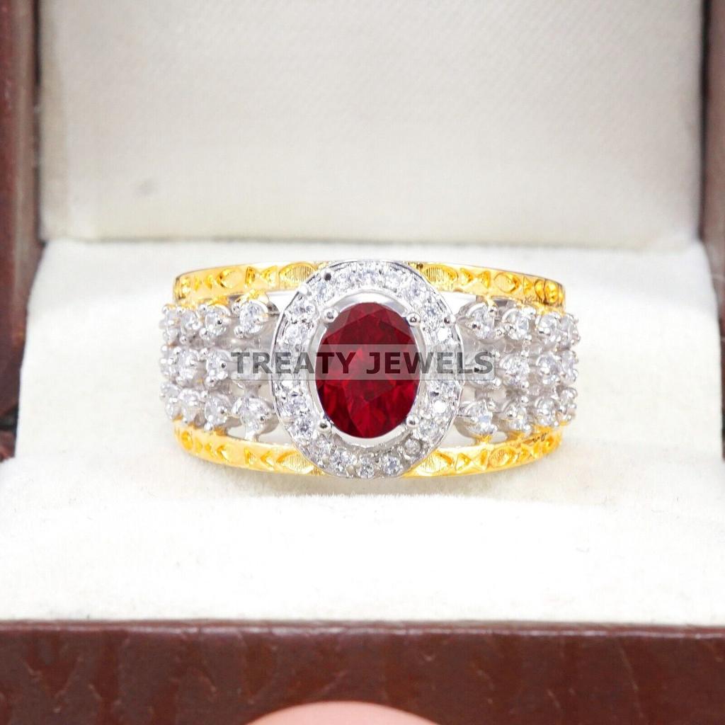 Ruby Oval Cut Gemstone With 925 Sterling Silver Ring For Men's #B546 JL375686405268