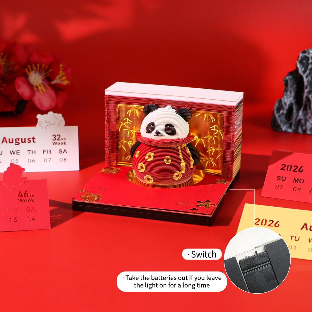 3D Paper Craft Panda Sculpture Chinese New Year Lucky Bag Layered Paper Art Desk Decoration With Light Calendar