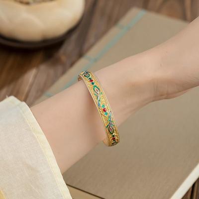 Medieval Style, National Style, Fengling Bracelet, Gold-painted Enamel Color Heart Adjustment, Solid Silver Bracelet, Niche Design Bracelet