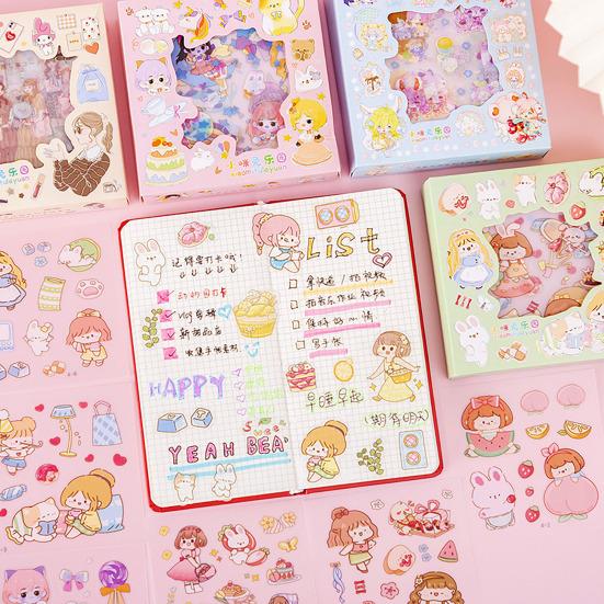 8Pcs Cartoon Sticker Set PET Waterproof Decals for Scrapbooking Laptop Water Bottle Gift Wrapping DIY Craft Kit for Teens Journal Lovers