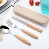3PCS Stainless Steel Tableware Cutlery Set with Beech Handle Include Fork Spoon Chopsticks Case