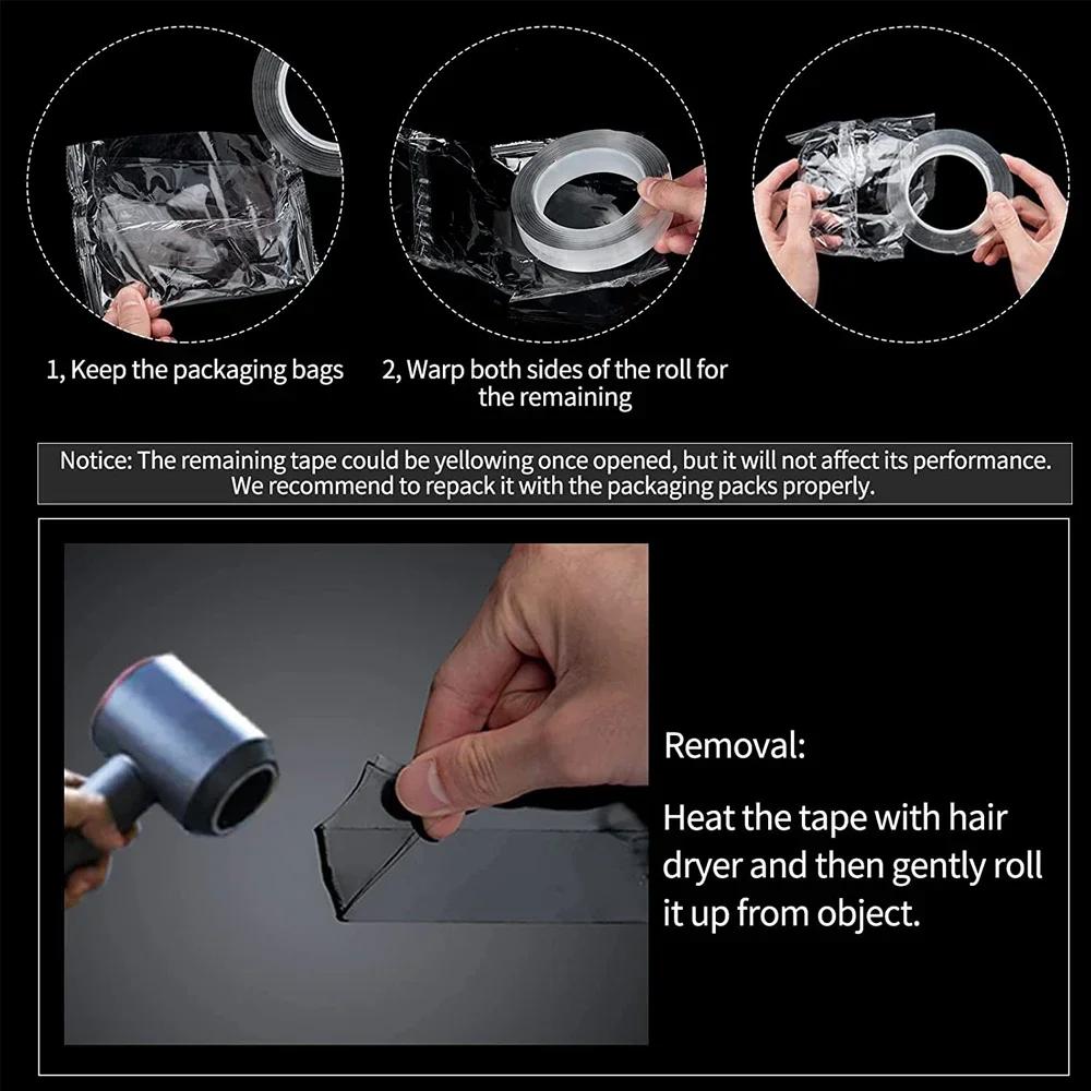 1M10M Two Sided Adhesive Tape Ultrastrong Double Sided Tape Transparent Washable Strips Mounting Tape for Decoration