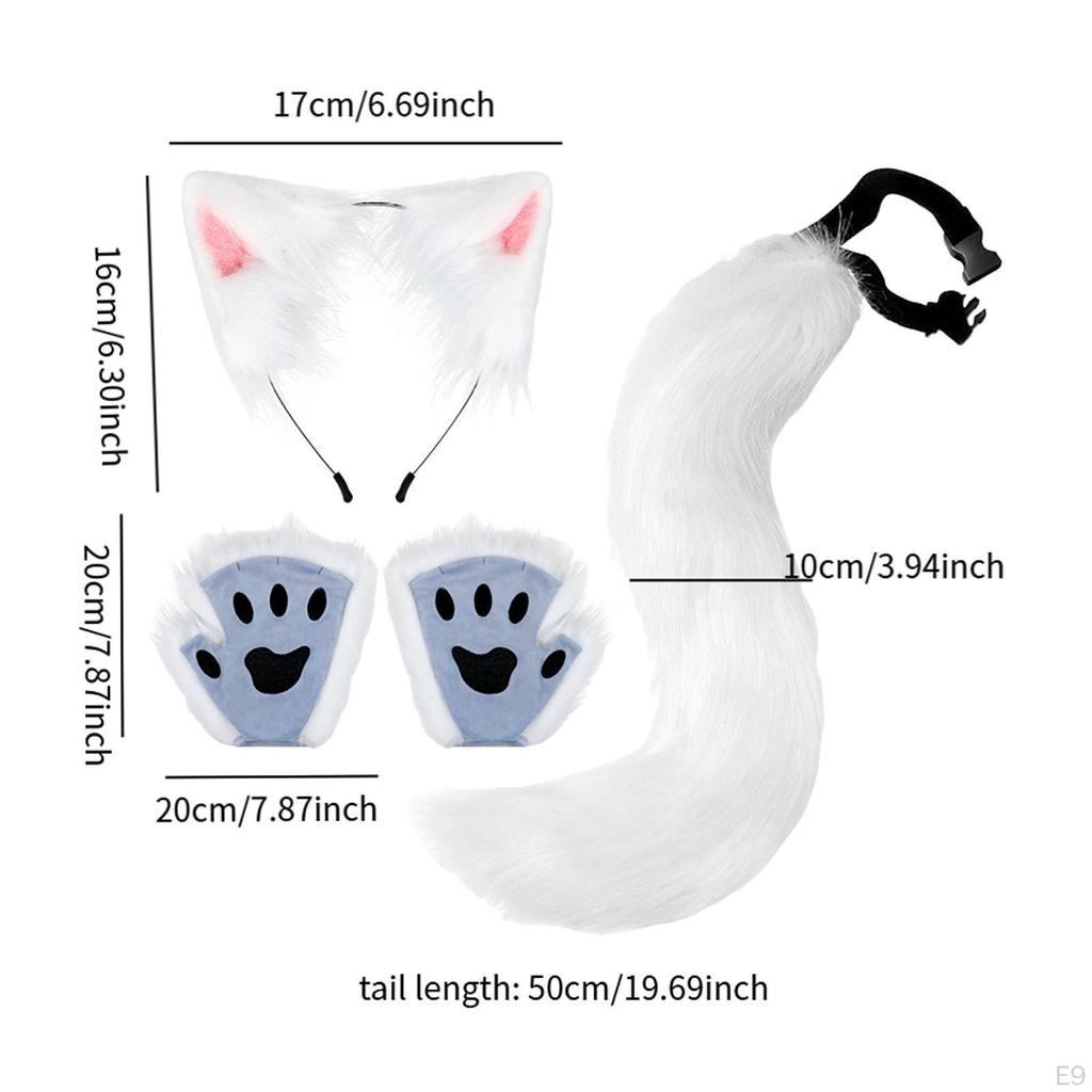 Animal Ears and Tail Set Cosplay Props Paw Gloves for Festival Stage Performance