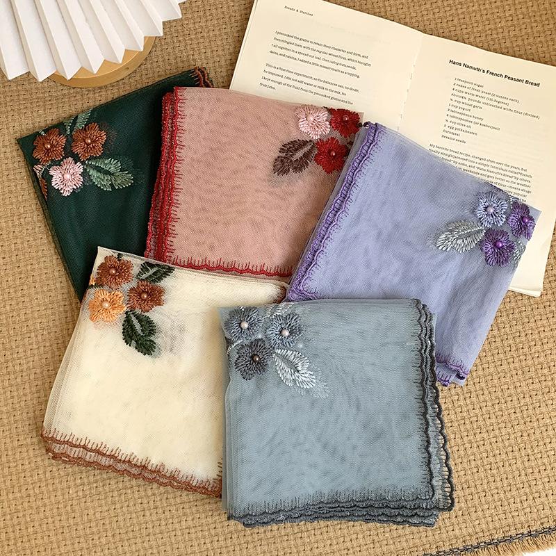 Korean Version Embroidered Magnetic Buckle Small Silk Scarf Women'S Spring And Autumn Senior Sense Foreign Style Triangle Scarf Neck Protection Mother