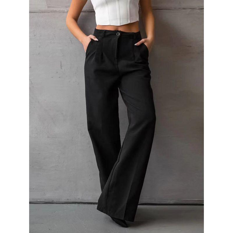 Fashion Wind Summer Black Elegant High Waist Straight Pants High Waisted Straight Leg Pants