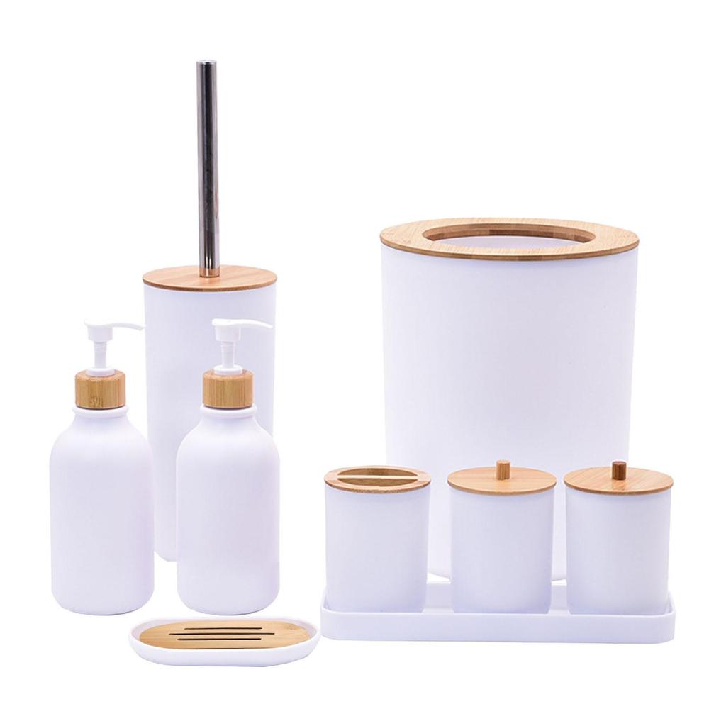 Accessories Set Soap Dispenser Cotton Ball Holder with Tray Toothbrush Cup Container for