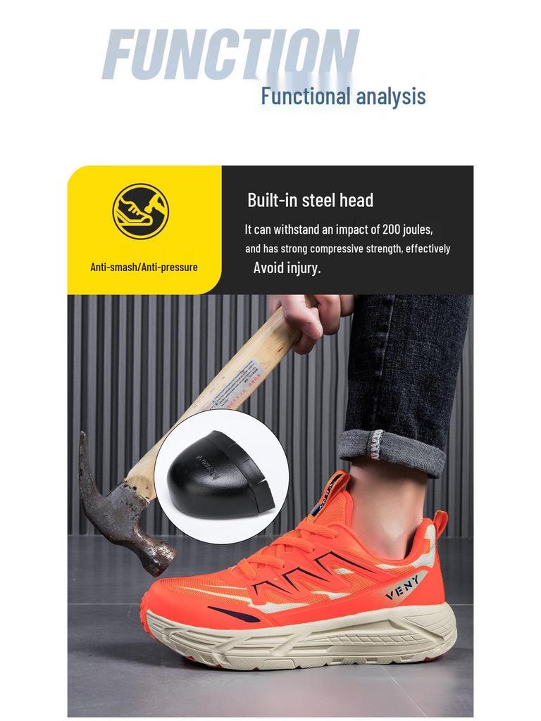 Men's Lightweight Steel Toe Safety Work Shoes - Breathable, Anti-Smash, Anti-Slip Labor Protection Footwear