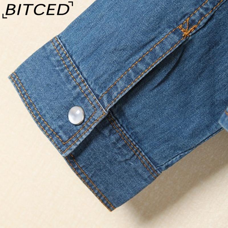 BITCED Tie-Knot Mid-Sleeve Short Cape Denim Shirt for Women Lightweight Short Jacket
