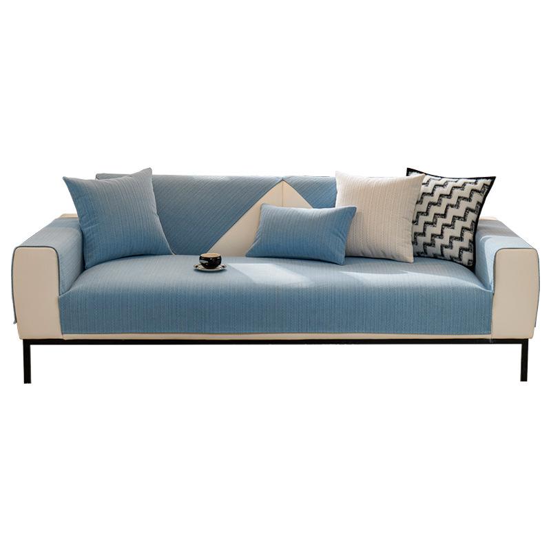 Four Seasons Universal Chenille Sofa Cover Sofa Pad Solid Color Striped Sofa Mat for Living Room Non-Slip L Shaped Couch Cushion