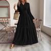 European and American Women's Clothing Elegant Temperament Holiday Style Lantern Sleeve Long Dress Lace Hollow Pendulum Dress