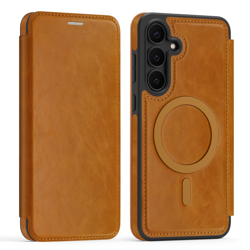 For Samsung Galaxy S25 FE Magnetic Case RFID Blocking Card Holder Leather Phone Cover