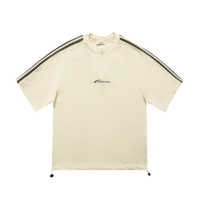 

Ragshou Sleeve T-shirt Men s Short Sleeve Summer American Zipper Loose Large Size Embroidered Half Sleeve 3XL