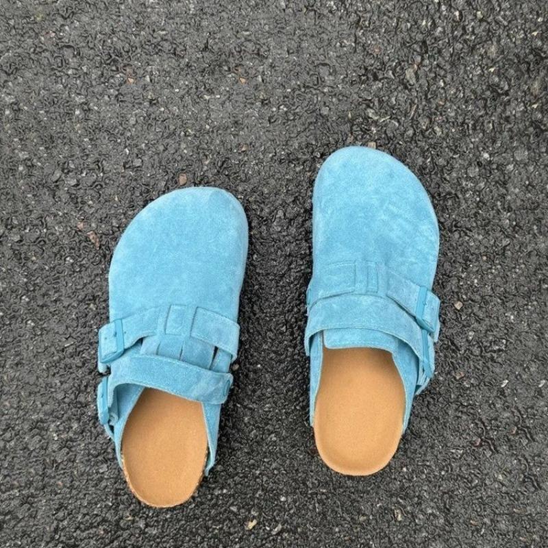 Women's Fashion Round Head Deep Mouth Suede Metal Buckle Inside Increase Anti-slip Wear-resistant Flat Shoes