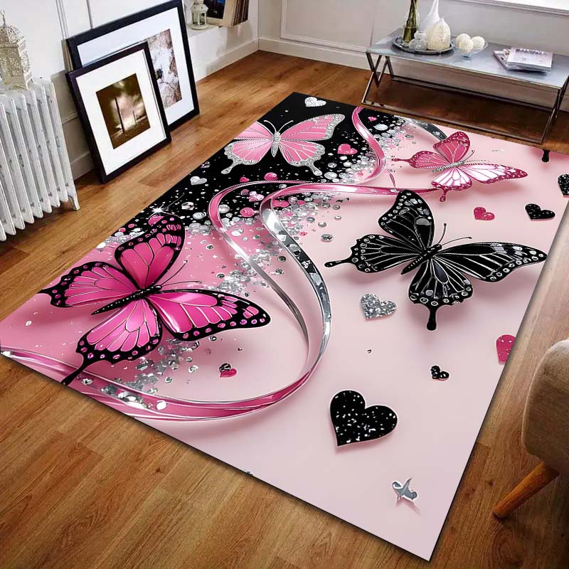 Diverse dimensioni Farfalle colorate e cuori Tappeto per Soggiorno Camera da letto Divano Decorazione per la casa Rus Tappetino Antiscivolo per Pavimento