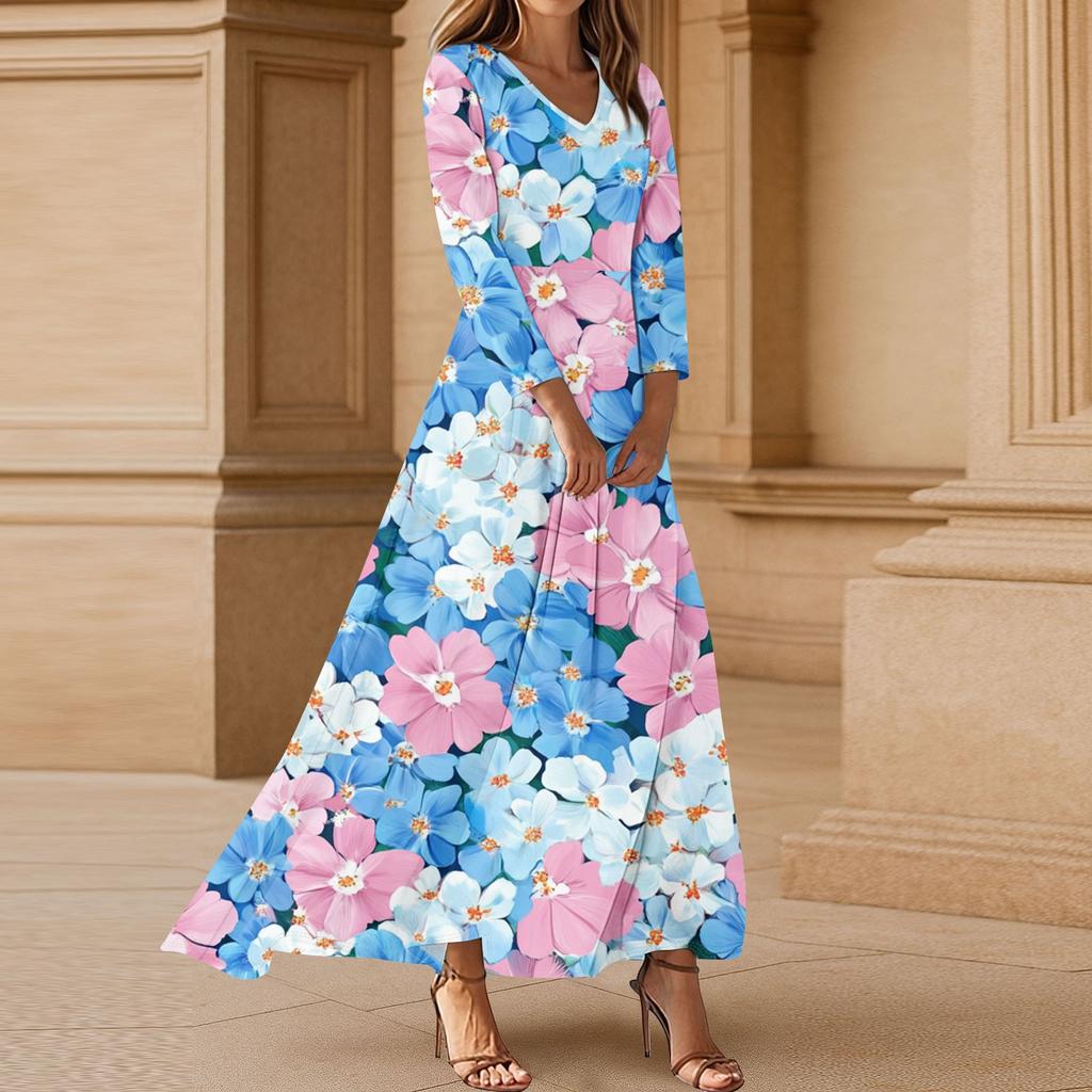 Women's Three-quarter Sleeves Fashionable Floral Print Loose Casual Comfortable Dress