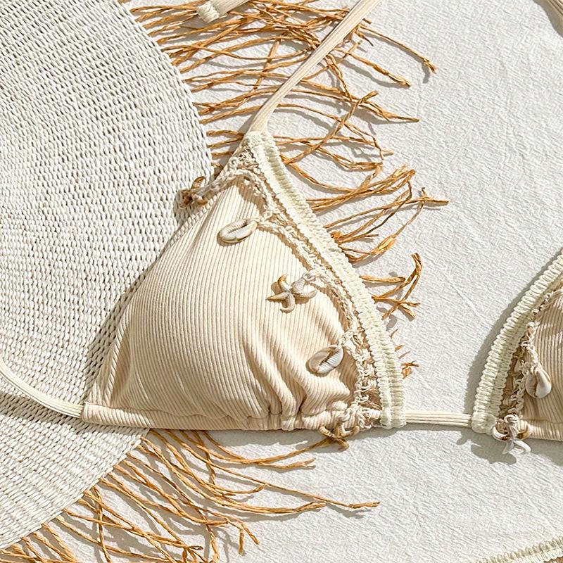 European & American 2025 Women's Solid Color Lace-Up Sexy Three-Piece Bikini Swimsuit