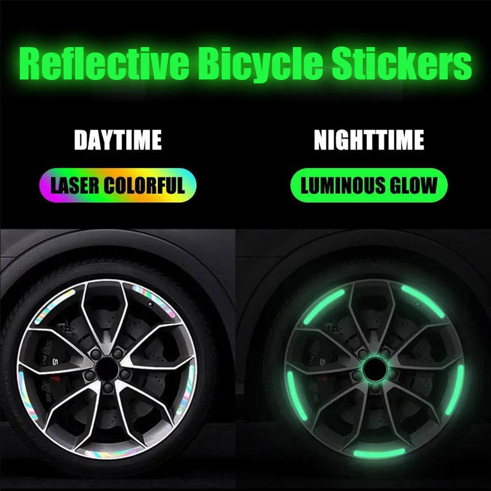 20Pcs Motorcycle Wheel Reflective Stickers Night Safety Warning Strips Motorcycle Helmet Bike Hub Styling Night Reflector Decal