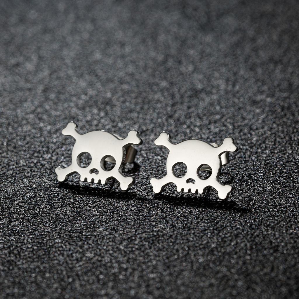1 Pair of Men's Hollow Mini Skull Earrings, Earrings Halloween Style New Fashion Birthday Party Jewelry Gift.
