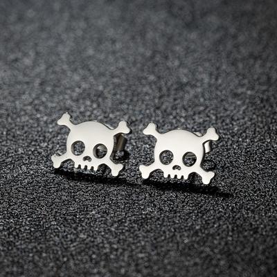 1 Pair of Men's Hollow Mini Skull Earrings, Earrings Halloween Style New Fashion Birthday Party Jewelry Gift.