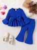 Niebieski komplet z długim rękawem i spodniami dla dziewcząt europejskich i amerykańskich