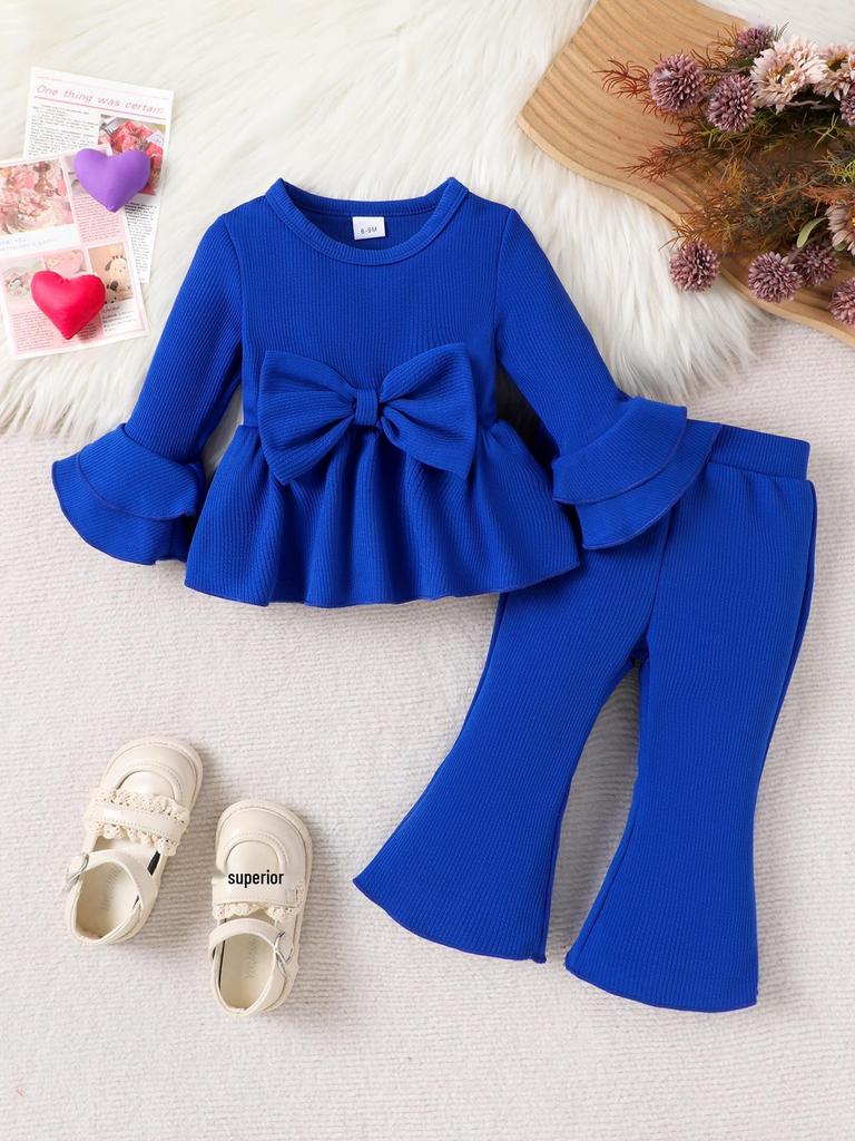 Niebieski komplet z długim rękawem i spodniami dla dziewcząt europejskich i amerykańskich