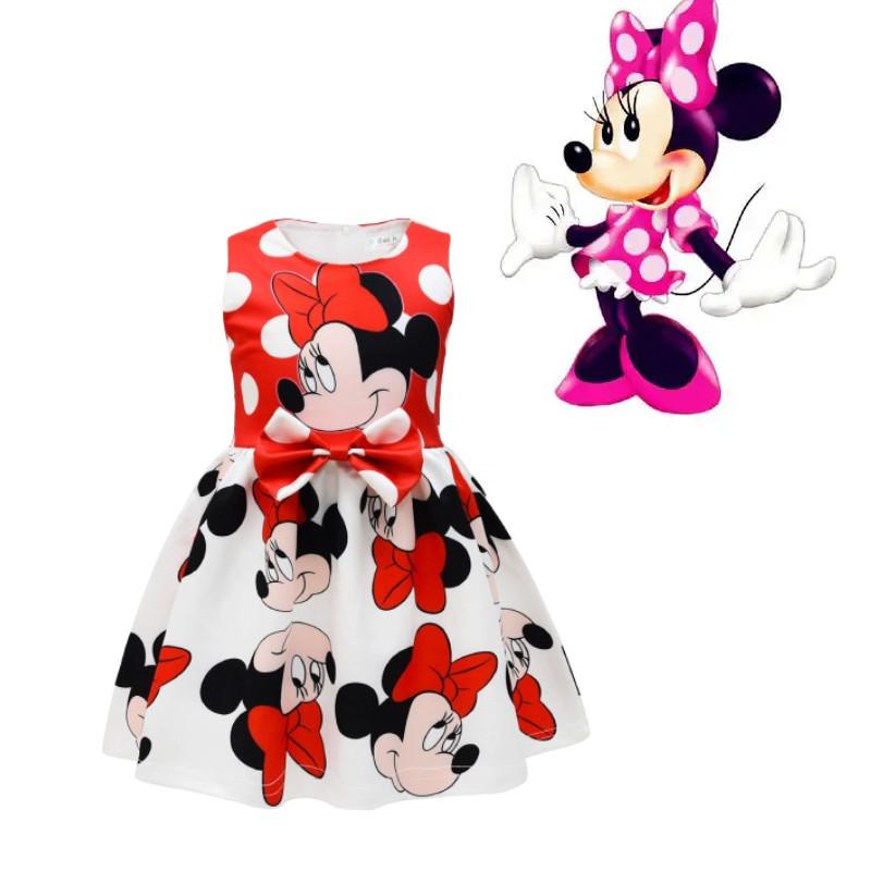 Minnie Mouse Girl Dress With Cartoon Pattern For Spring Girls Age 3 To 8